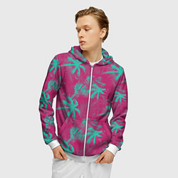 Толстовка 3D на молнии мужская Palm pink light blue, цвет: 3D-белый — фото 2