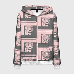 Толстовка 3D на молнии мужская Леопард в рамке, цвет: 3D-белый