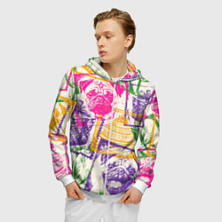 Толстовка 3D на молнии мужская Мопс и праздник, цвет: 3D-белый — фото 2