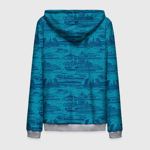 Мужская толстовка на молнии Корюшка пошла по Неве на синем фоне / 3D-Меланж – фото 2