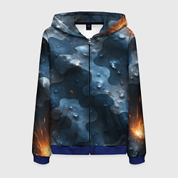 Толстовка 3D на молнии мужская Синий камуфляж с каплями, цвет: 3D-синий
