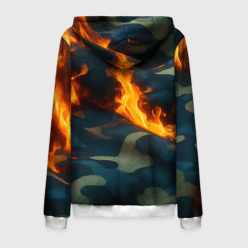 Мужская толстовка на молнии Огонь на камуфляжной ткани / 3D-Белый – фото 2
