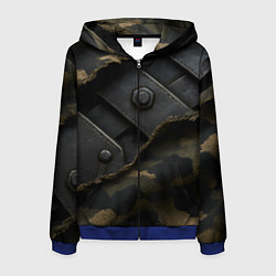 Толстовка 3D на молнии мужская Порванная камуфляжная ткань с металлом, цвет: 3D-синий