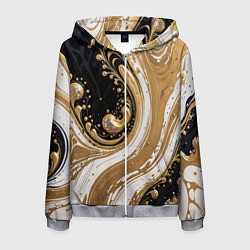 Толстовка 3D на молнии мужская Черный агат и жидкое золото, цвет: 3D-меланж