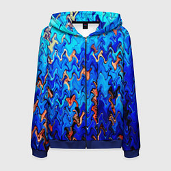 Толстовка 3D на молнии мужская Сине-голубой стекающая абстракция, цвет: 3D-синий