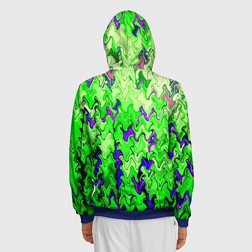 Мужская толстовка на молнии Ярко-зелёный стекающая абстаркция / 3D-Синий – фото 4