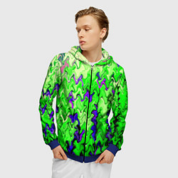 Толстовка 3D на молнии мужская Ярко-зелёный стекающая абстаркция, цвет: 3D-синий — фото 2