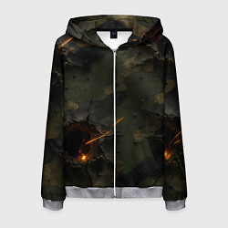 Толстовка 3D на молнии мужская Огненные следы от пуль на камуфляже, цвет: 3D-меланж