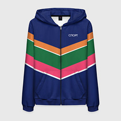 Толстовка 3D на молнии мужская Тёмно-синий спорт с полосами, цвет: 3D-синий