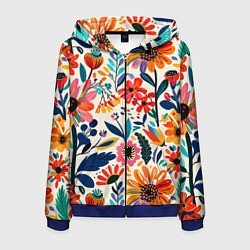 Толстовка 3D на молнии мужская Простые цветы, цвет: 3D-синий