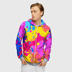 Толстовка 3D на молнии мужская Яркие пятна акриловой краски на стене, цвет: 3D-меланж — фото 2