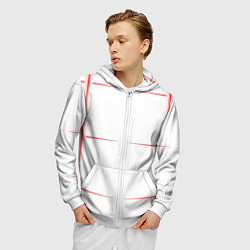 Толстовка 3D на молнии мужская Color white red stripes, цвет: 3D-белый — фото 2