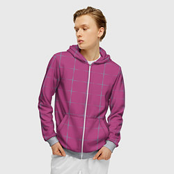Толстовка 3D на молнии мужская Color pink stripes, цвет: 3D-меланж — фото 2