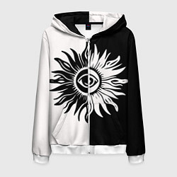 Толстовка 3D на молнии мужская Солнце черно-белое, цвет: 3D-белый