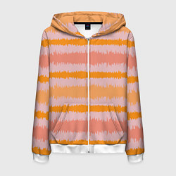 Толстовка 3D на молнии мужская Полосы зигзагообразные оранжево-розовые, цвет: 3D-белый