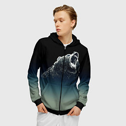Толстовка 3D на молнии мужская Бурый в гневе - градиент, цвет: 3D-черный — фото 2