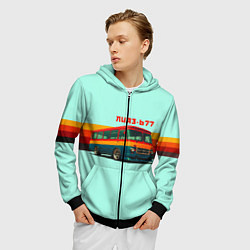 Толстовка 3D на молнии мужская Ретро автобус ЛИАЗ-677 поп-арт, цвет: 3D-черный — фото 2
