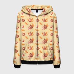 Толстовка 3D на молнии мужская Хеллоуин с тыквой и листьями, цвет: 3D-черный