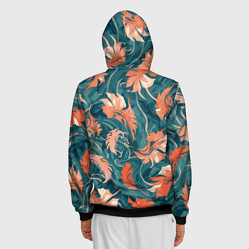 Мужская толстовка на молнии Рыже-бирюзовый паттерн с осенними листьями, AI / 3D-Черный – фото 4