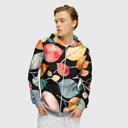 Толстовка 3D на молнии мужская Разноцветные акварельные листья на чёрном, AI, цвет: 3D-меланж — фото 2