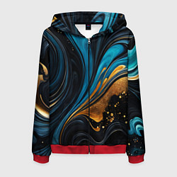 Толстовка 3D на молнии мужская Сине-золотая абстракция, цвет: 3D-красный