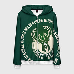 Толстовка 3D на молнии мужская Milwaukee Bucks надпись, цвет: 3D-белый