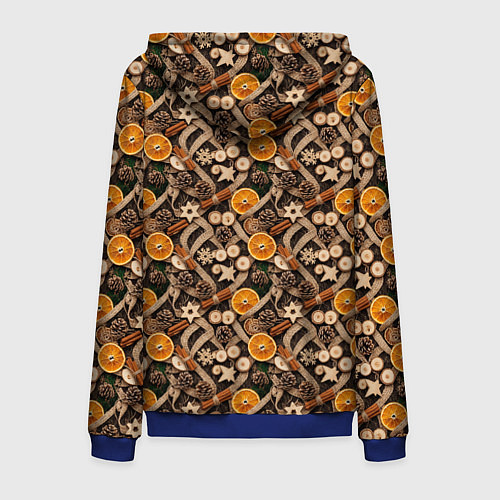Мужская толстовка на молнии Новогодний орнамент с корицей и дольками апельсина / 3D-Синий – фото 2
