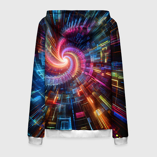 Мужская толстовка на молнии Fractal neon spiral - ai art fantasy / 3D-Белый – фото 2