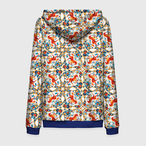 Мужская толстовка на молнии Орнамент с лошадью - символом Нового 2026 года / 3D-Синий – фото 2