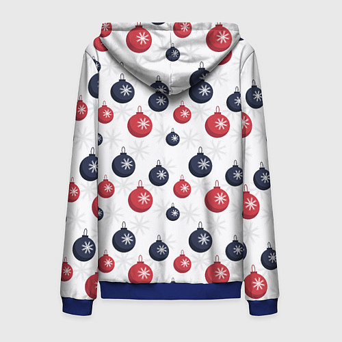 Мужская толстовка на молнии Синие и красные новогодние шары со снежинками / 3D-Синий – фото 2