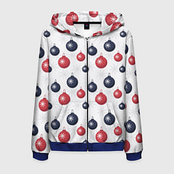 Мужская толстовка на молнии Синие и красные новогодние шары со снежинками