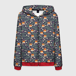 Мужская толстовка на молнии Лесной паттерн с лисьими мордами