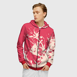 Толстовка 3D на молнии мужская Бежевый взрыв на розовом, цвет: 3D-красный — фото 2