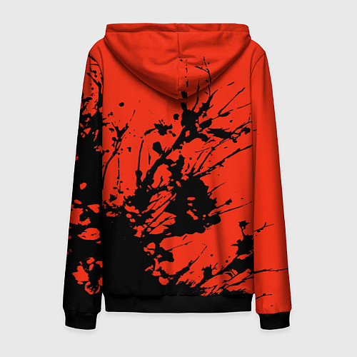 Мужская толстовка на молнии Взрыв чёрной краски на красно-оранжевом / 3D-Черный – фото 2