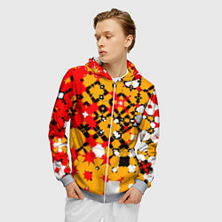 Толстовка 3D на молнии мужская Красно-желтая геометрическая абстракция, цвет: 3D-меланж — фото 2