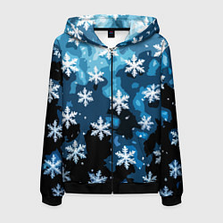 Толстовка 3D на молнии мужская Стилизованный паттерн со снежинками тёмно-синий, цвет: 3D-черный