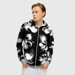 Толстовка 3D на молнии мужская Чёрно-белый абстрактный паттерн, цвет: 3D-меланж — фото 2