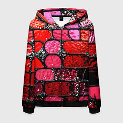 Толстовка 3D на молнии мужская Рубиновый красный витражные плитки, цвет: 3D-черный