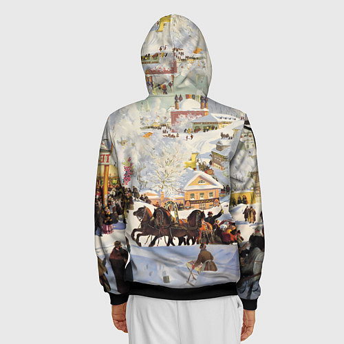 Мужская толстовка на молнии Русская тройка зимой - картина Масленица Кустодиев / 3D-Черный – фото 4
