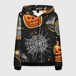 Толстовка 3D на молнии мужская Атмосфера хэллоуина, цвет: 3D-черный