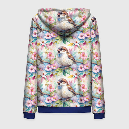Мужская толстовка на молнии Воробей в ярких цветах паттерн / 3D-Синий – фото 2