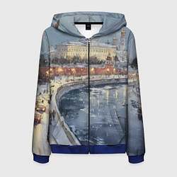 Толстовка 3D на молнии мужская Новогодние праздники в Москве, цвет: 3D-синий