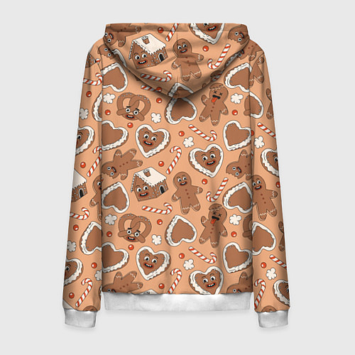 Мужская толстовка на молнии Паттерн с новогодним печеньем / 3D-Белый – фото 2