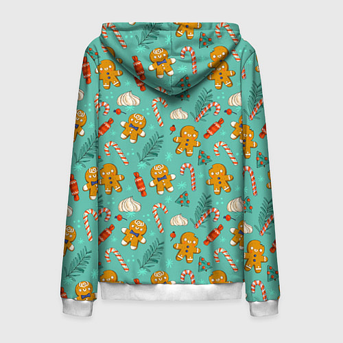 Мужская толстовка на молнии Новогодний паттерн печенье с конфетами / 3D-Белый – фото 2