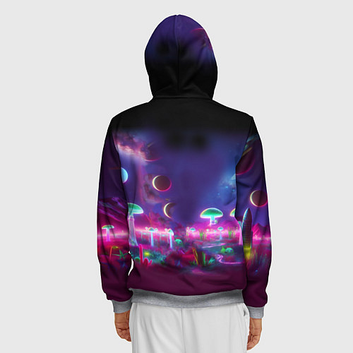 Мужская толстовка на молнии Космонавт Шрук в неоновом скафандре на загадочной / 3D-Меланж – фото 4
