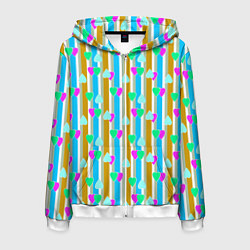 Толстовка 3D на молнии мужская Полосатый с сердечками ретро в горошек, цвет: 3D-белый