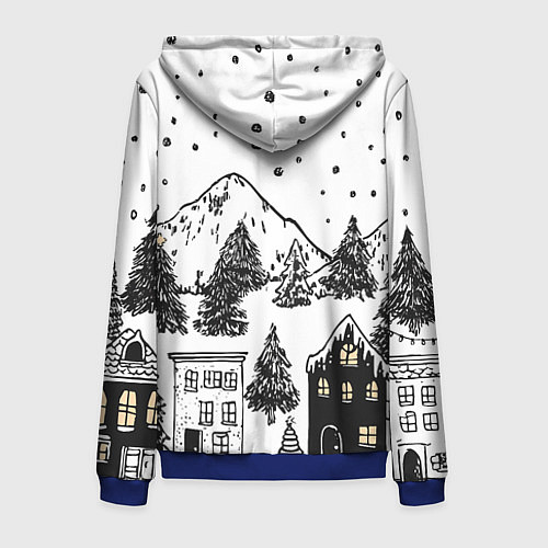 Мужская толстовка на молнии Заснеженный черно-белый город / 3D-Синий – фото 2