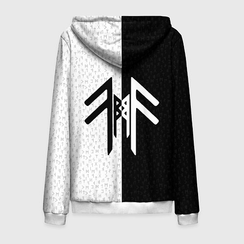 Мужская толстовка на молнии Вегвизир и став бессмертия в рунах / 3D-Белый – фото 2