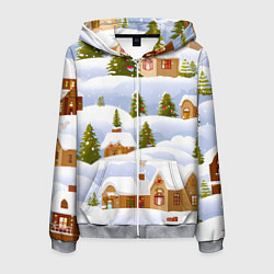 Мужская толстовка на молнии Новогодние домики и елочки