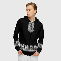 Толстовка 3D на молнии мужская Славянская вышиванка рубаха, цвет: 3D-черный — фото 2